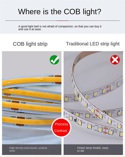 COB LED Strip Light – RGB Color-Chasing Waterfall Effects
