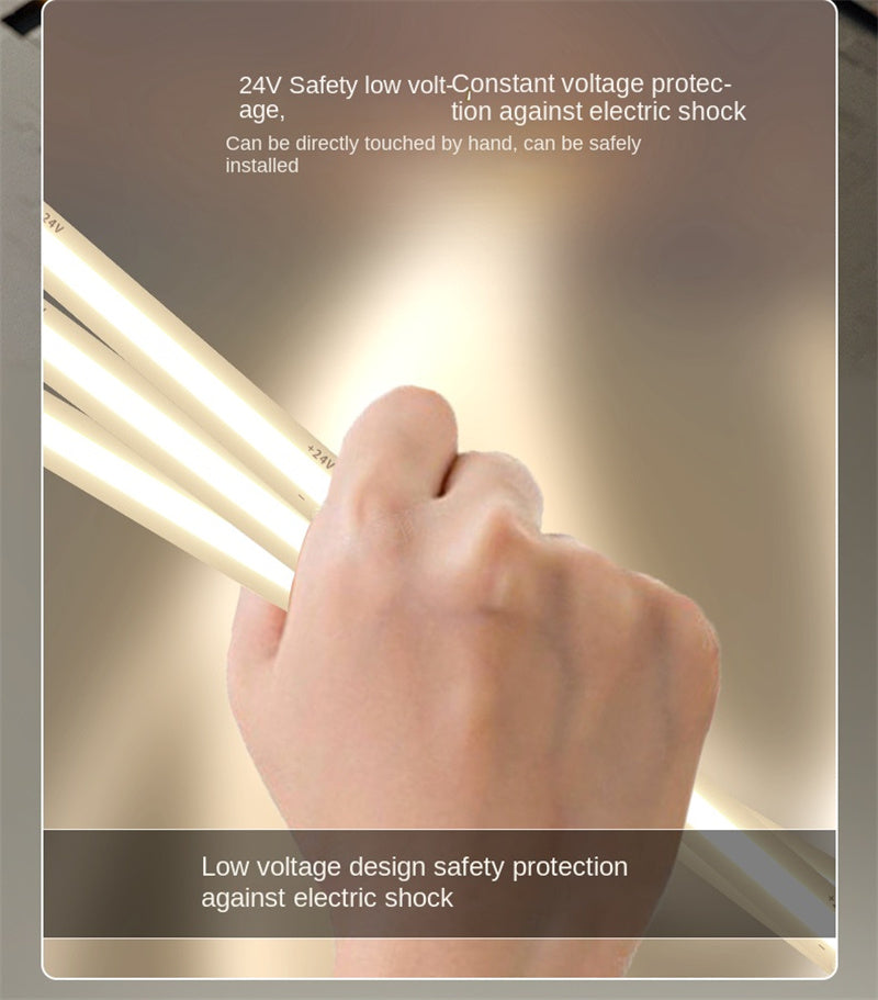 COB LED Strip Lights Low Voltage Linear Lighting, Ruban LED à température de couleur double encastré avec autocollant pour le plafond, éclairage ambiant principal sans lumière dans le salon