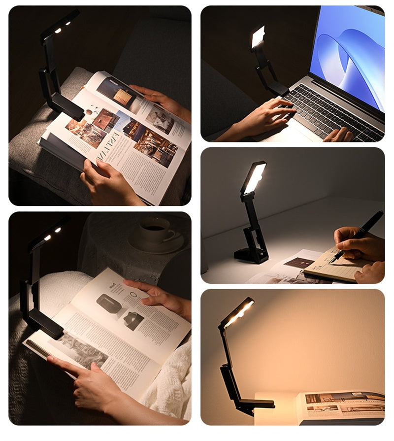 Mini Rechargeable Clip-on Book Light – Foldable Eye-Care LED Reading Lamp for Night Readers