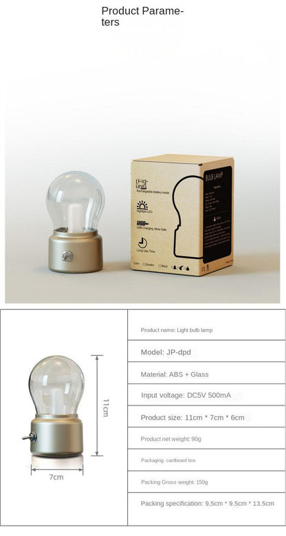 Vintage British Style USB Rechargeable LED Light Bulb Lamp – Portable Cordless Ambient Night Light