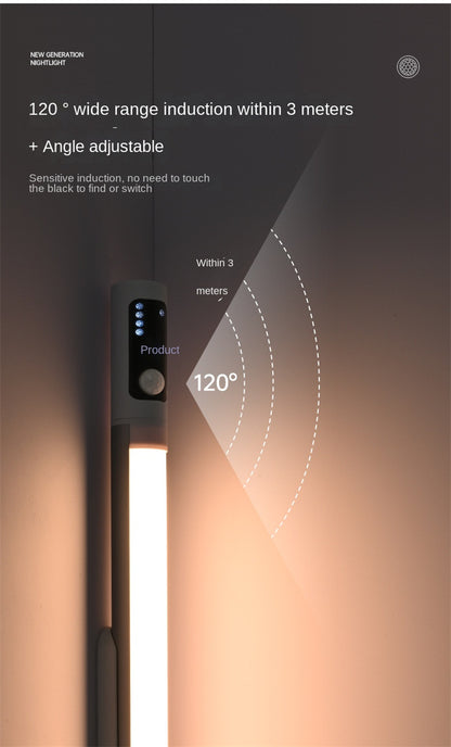 Smart Motion Sensor LED Light Strip Rechargeable Intelligent Digital Display Adjustable Sensing Angle Magnetic Closet Light for Wardrobe Cabinet & Wine Rack