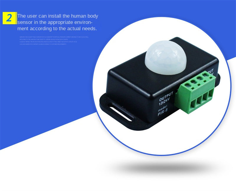 LED Motion Sensor Switch Controller – Infrared PIR Sensor for 12V/24V LED Strip Lights and Lamps