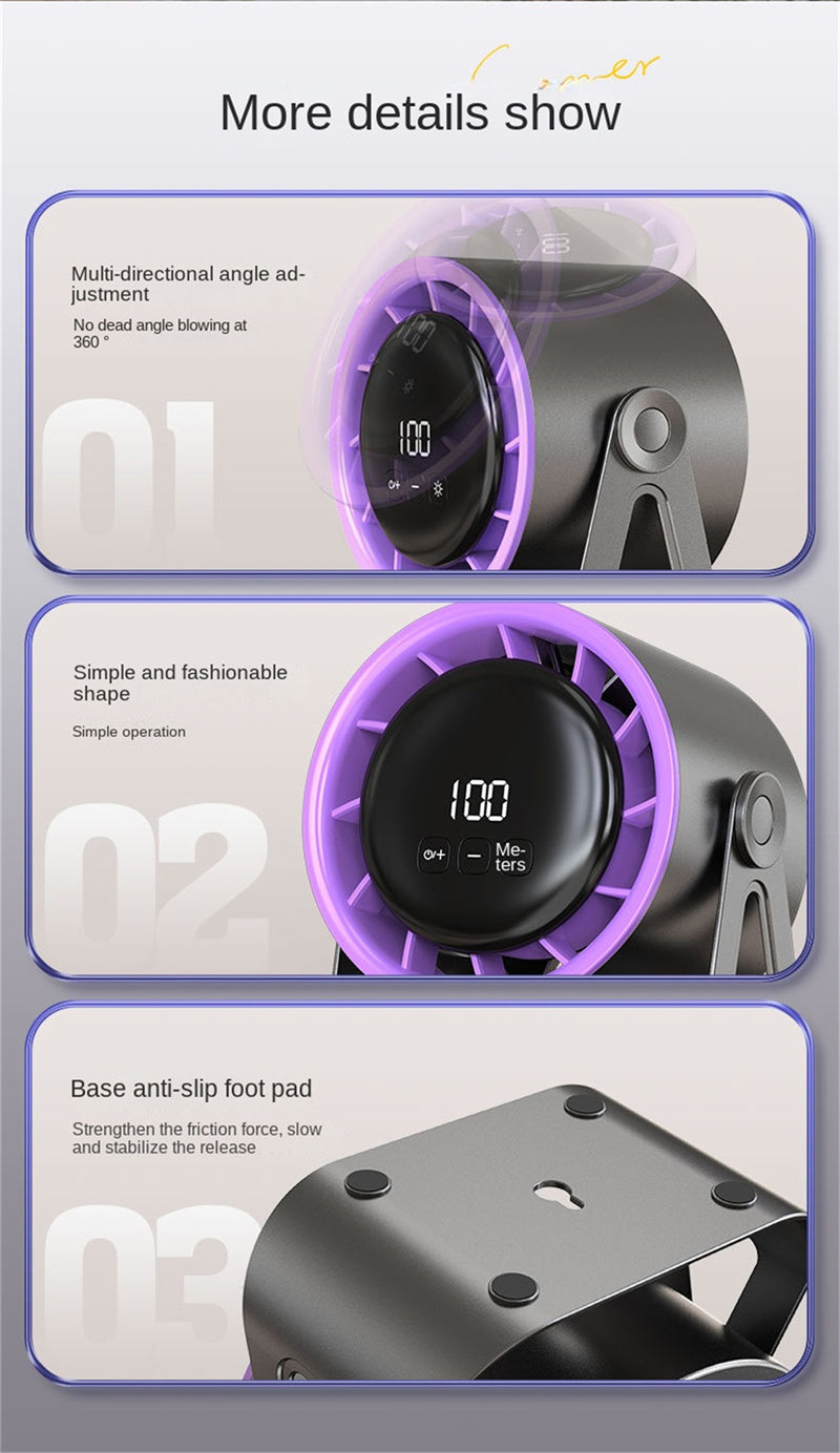 New High-Speed Circulation Fan · 100-Level Adjustable · Digital Display · Rechargeable Desktop / Stroller / Wall-Mount Clip Fan