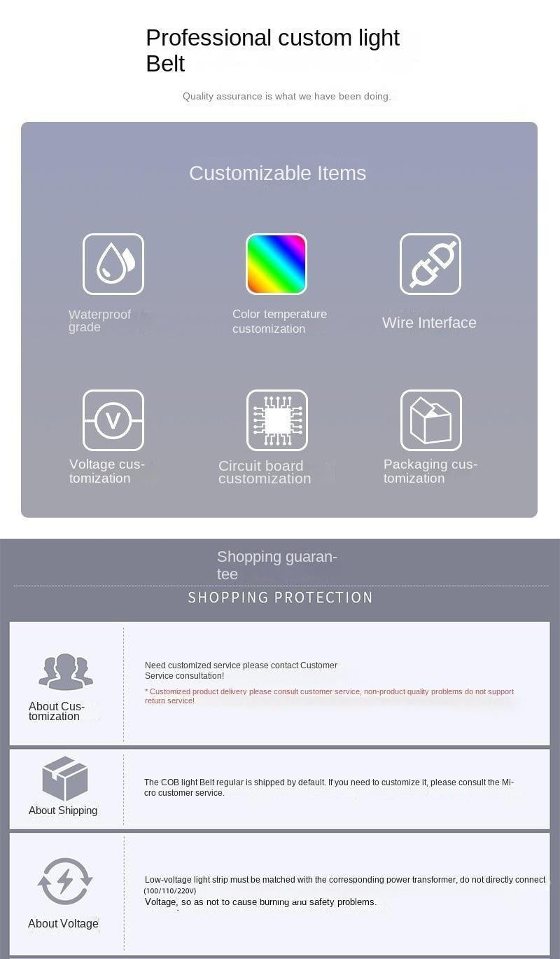 RGB COB LED Strip – 8mm Flicker-Free Ambient Decor