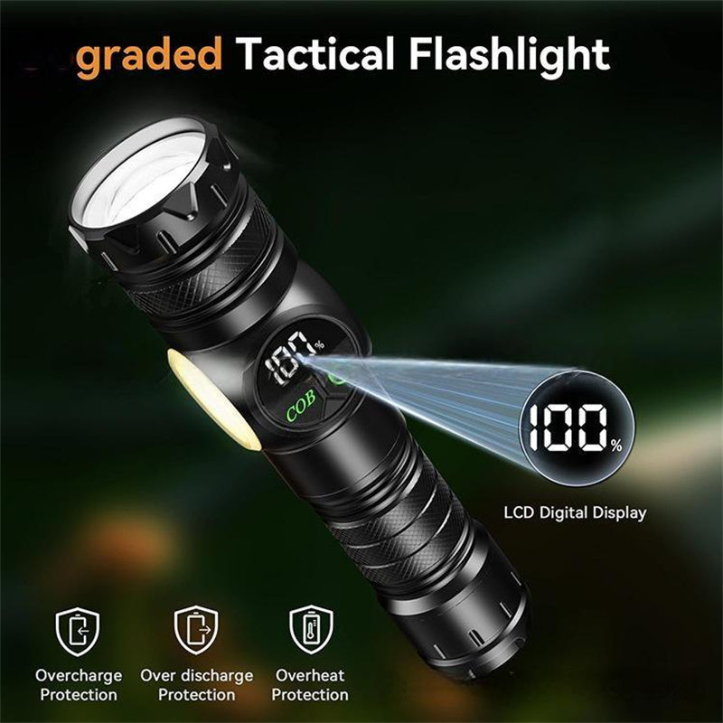 UltraBright Pro Aluminum Magnetic Work Flashlight — Long-Lasting Power, Side Light, Digital Display, Laser Beam