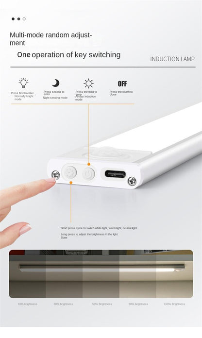 Ultra-Thin Rechargeable Motion Sensor LED Light Strip – Magnetic & Self-Adhesive Cabinet Light for Closet, Wardrobe, Kitchen, Wine Cabinet