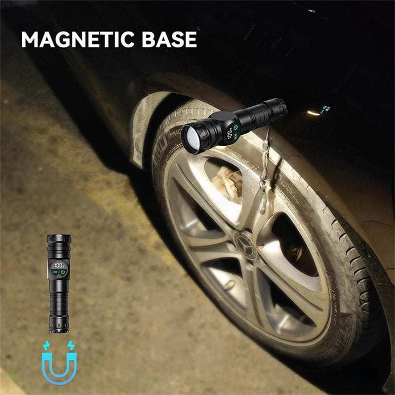 UltraBright Pro Aluminum Magnetic Work Flashlight — Long-Lasting Power, Side Light, Digital Display, Laser Beam