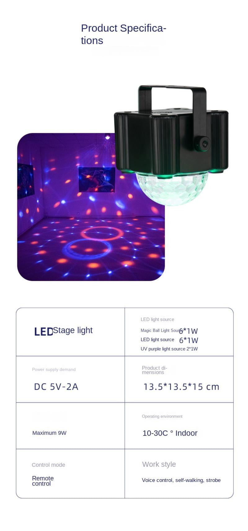 RGB LED Stage Light with Sound Activated Disco Ball Effect Light for KTV, Home Party & Events