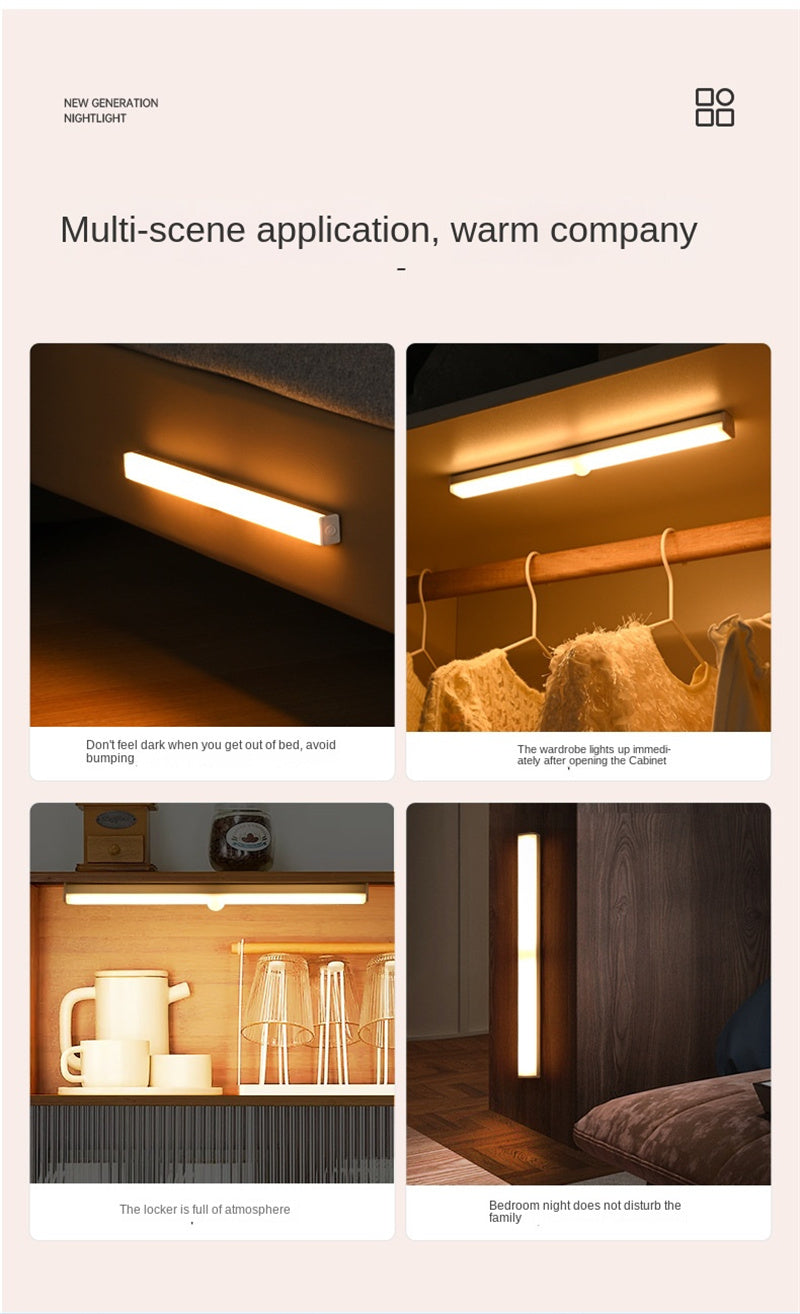 Smart Motion-Sensing LED Rechargeable Strip Light - Wireless Magnetic Adhesive Cabinet Wardrobe Lighting Bar
