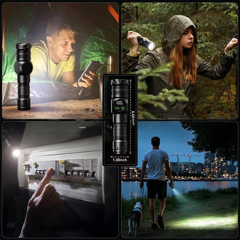 UltraBright Pro Aluminum Magnetic Work Flashlight — Long-Lasting Power, Side Light, Digital Display, Laser Beam