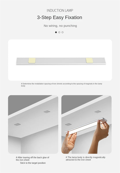 Ultra-Thin Rechargeable Motion Sensor LED Light Strip – Magnetic & Self-Adhesive Cabinet Light for Closet, Wardrobe, Kitchen, Wine Cabinet