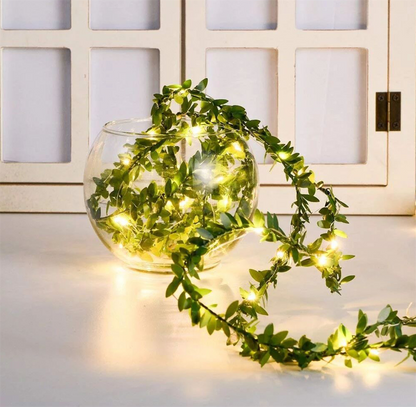 Creative simulation green leaf rattan LED copper wire light string Christmas wedding decoration DIY wreath battery box USB color light