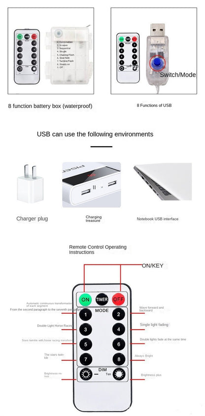 LED Remote Control Christmas String Lights Waterproof Copper Wire Fairy Lights for Festive Decor
