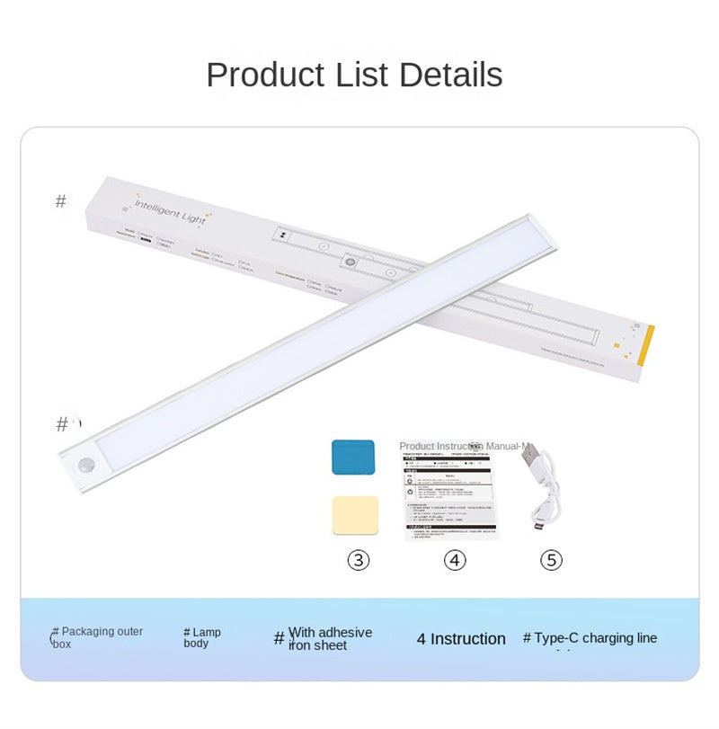 Ultra-Thin Rechargeable Motion Sensor LED Light Strip – Magnetic & Self-Adhesive Cabinet Light for Closet, Wardrobe, Kitchen, Wine Cabinet