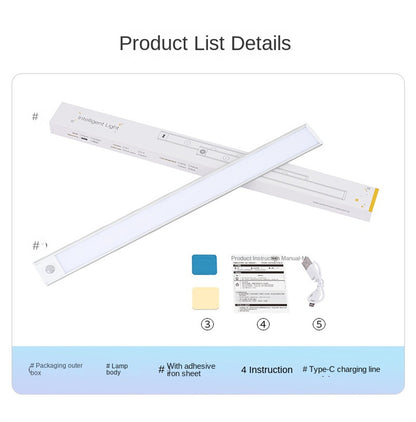 Ultra-Thin Rechargeable Motion Sensor LED Light Strip – Magnetic & Self-Adhesive Cabinet Light for Closet, Wardrobe, Kitchen, Wine Cabinet