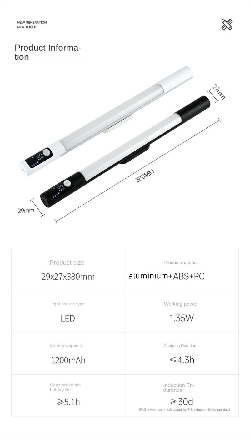 Smart Motion Sensor LED Light Strip Rechargeable Intelligent Digital Display Adjustable Sensing Angle Magnetic Closet Light for Wardrobe Cabinet & Wine Rack