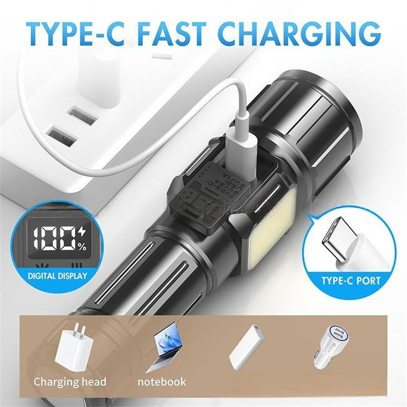 UltraBright Pro Aluminum Magnetic Work Flashlight — Long-Lasting Power, Side Light, Digital Display, Laser Beam