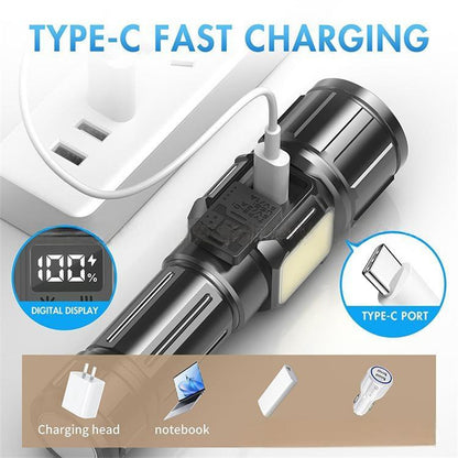 UltraBright Pro Aluminum Magnetic Work Flashlight — Long-Lasting Power, Side Light, Digital Display, Laser Beam