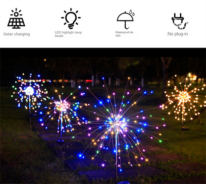 LED Solar Lamp Ground Mounted Fireworks Lights, Outdoor Festival Courtyard Garden Decoration, Lawn Dandelion Colored Light String