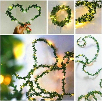 Creative simulation green leaf rattan LED copper wire light string Christmas wedding decoration DIY wreath battery box USB color light