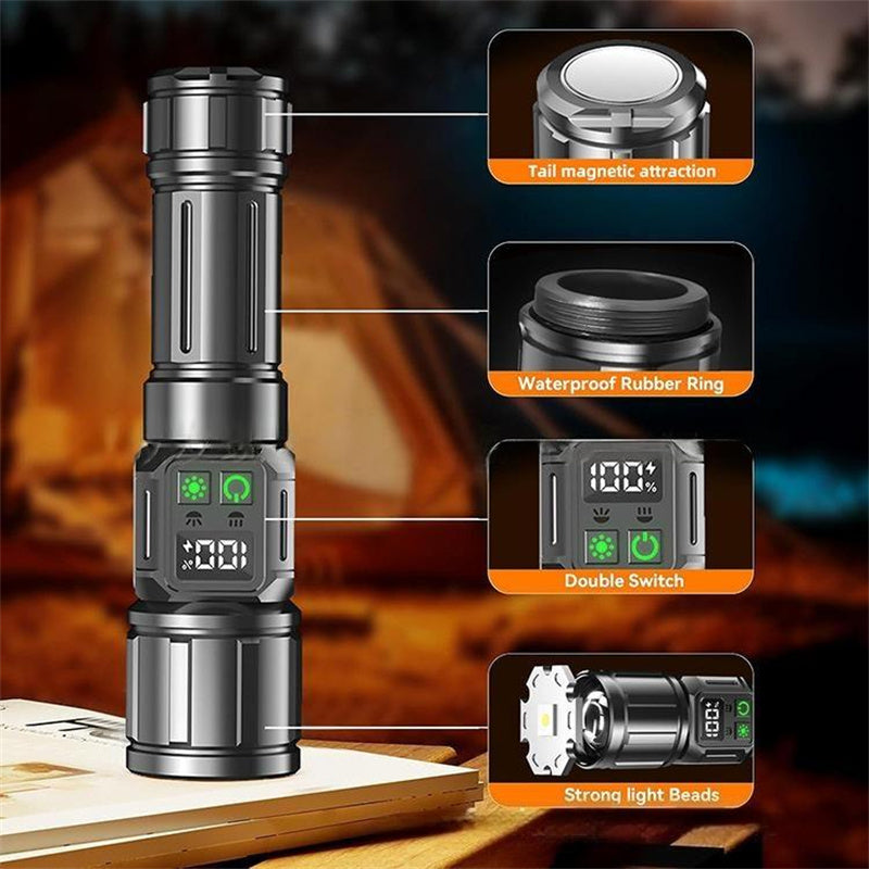 UltraBright Pro Aluminum Magnetic Work Flashlight — Long-Lasting Power, Side Light, Digital Display, Laser Beam