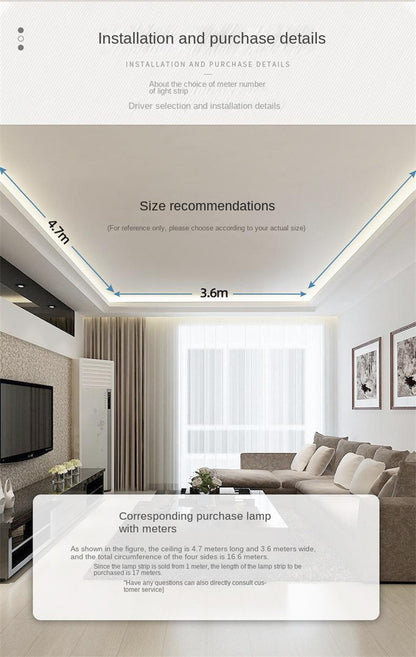 COB LED Strip Lights Low Voltage Linear Lighting, Ruban LED à température de couleur double encastré avec autocollant pour le plafond, éclairage ambiant principal sans lumière dans le salon