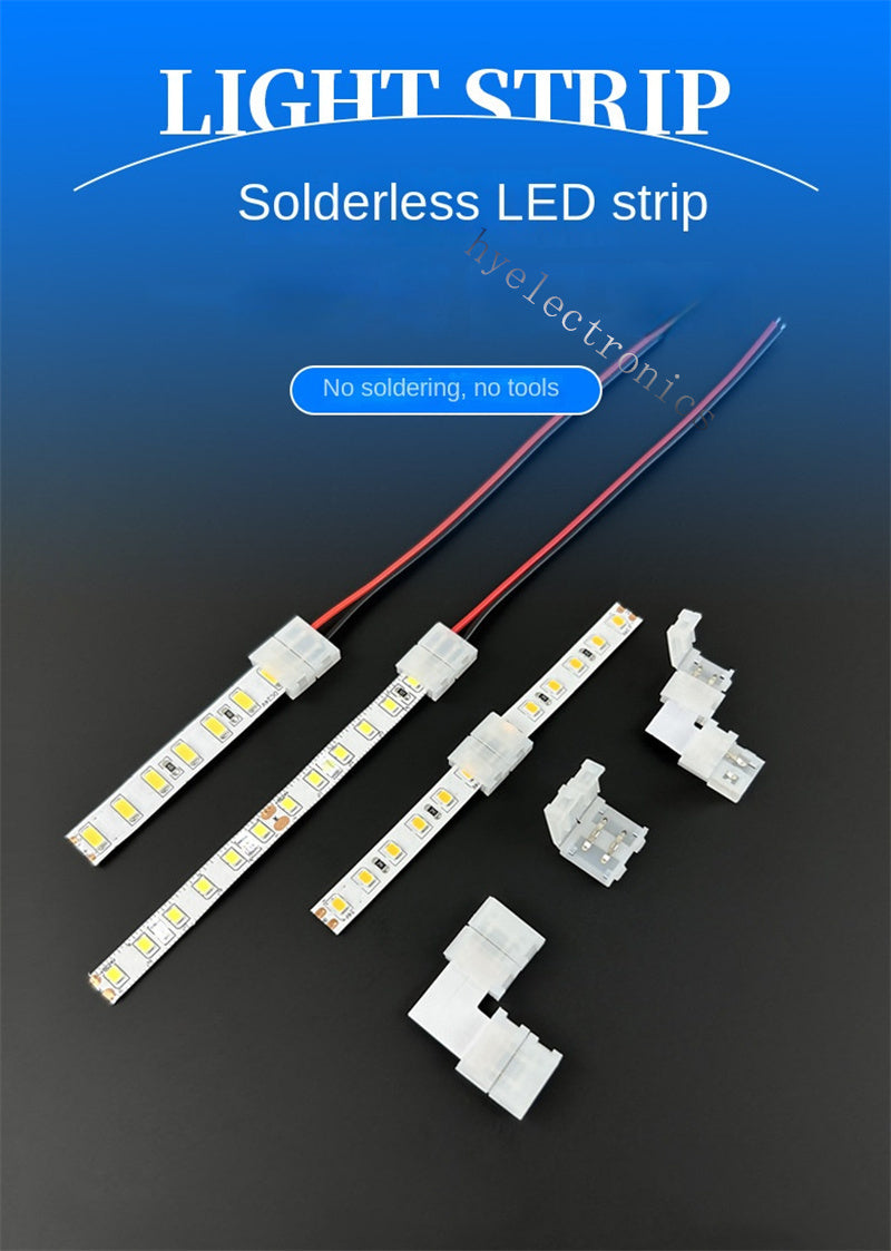2-Pin Solderless Quick Press-Fit Connectors for 5V 12V 24V COB & SMD Bare LED Light Strips