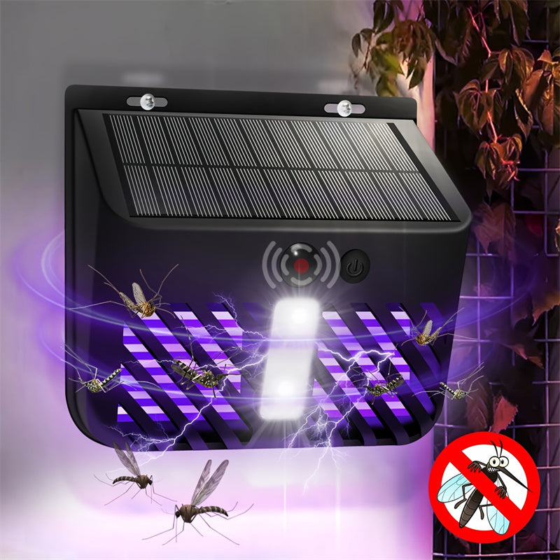 Solar Powered Outdoor Mosquito Killer Lamp Waterproof Electric Bug Zapper with LED Light for Garden, Patio, Yard & Villa
