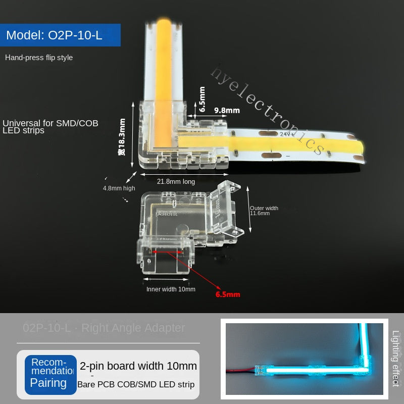 2-Pin Solderless Quick Press-Fit Connectors for 5V 12V 24V COB & SMD Bare LED Light Strips