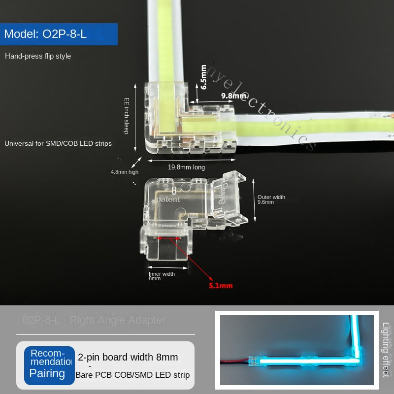 2-Pin Solderless Quick Press-Fit Connectors for 5V 12V 24V COB & SMD Bare LED Light Strips