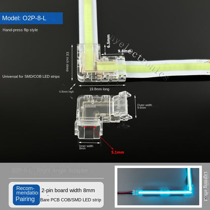2-Pin Solderless Quick Press-Fit Connectors for 5V 12V 24V COB & SMD Bare LED Light Strips