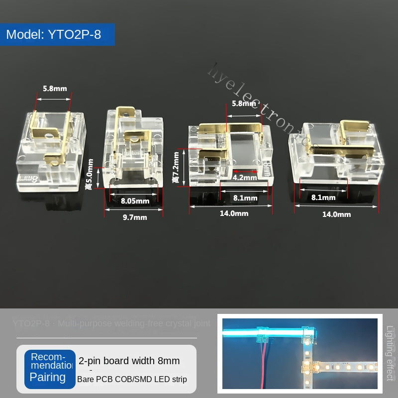 2-Pin Solderless Quick Press-Fit Connectors for 5V 12V 24V COB & SMD Bare LED Light Strips