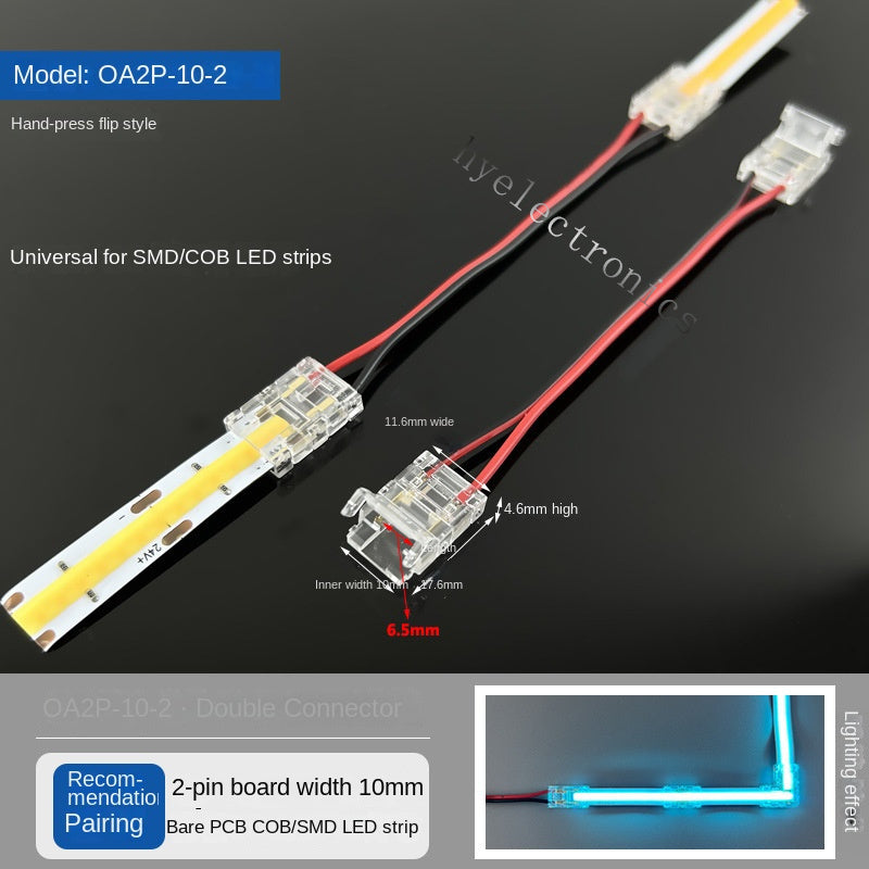 2-Pin Solderless Quick Press-Fit Connectors for 5V 12V 24V COB & SMD Bare LED Light Strips