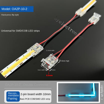 2-Pin Solderless Quick Press-Fit Connectors for 5V 12V 24V COB & SMD Bare LED Light Strips