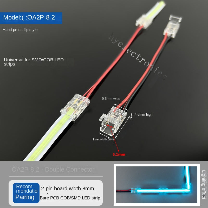 2-Pin Solderless Quick Press-Fit Connectors for 5V 12V 24V COB & SMD Bare LED Light Strips