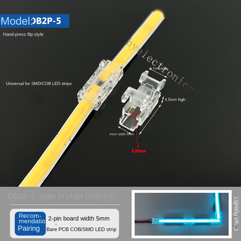 2-Pin Solderless Quick Press-Fit Connectors for 5V 12V 24V COB & SMD Bare LED Light Strips