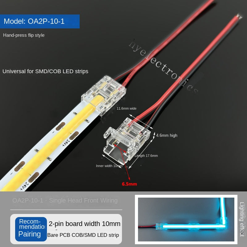 2-Pin Solderless Quick Press-Fit Connectors for 5V 12V 24V COB & SMD Bare LED Light Strips