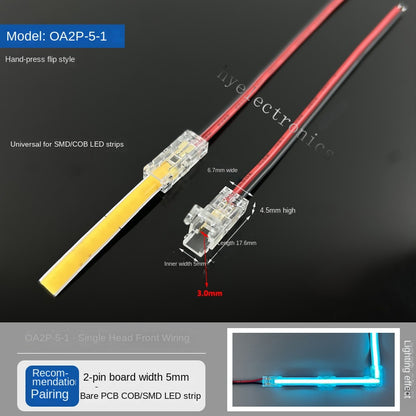 2-Pin Solderless Quick Press-Fit Connectors for 5V 12V 24V COB & SMD Bare LED Light Strips