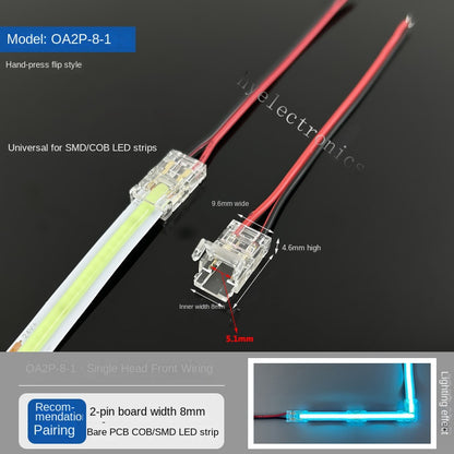 2-Pin Solderless Quick Press-Fit Connectors for 5V 12V 24V COB & SMD Bare LED Light Strips