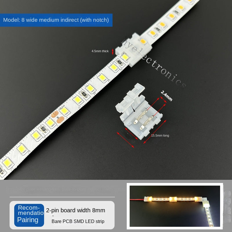 2-Pin Solderless Quick Press-Fit Connectors for 5V 12V 24V COB & SMD Bare LED Light Strips