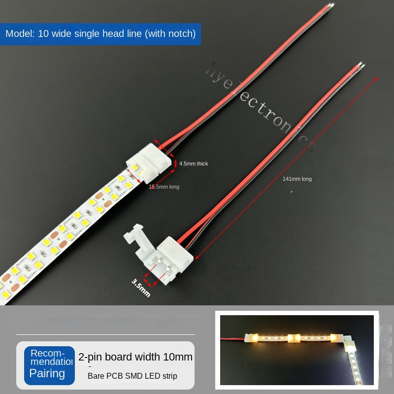 2-Pin Solderless Quick Press-Fit Connectors for 5V 12V 24V COB & SMD Bare LED Light Strips