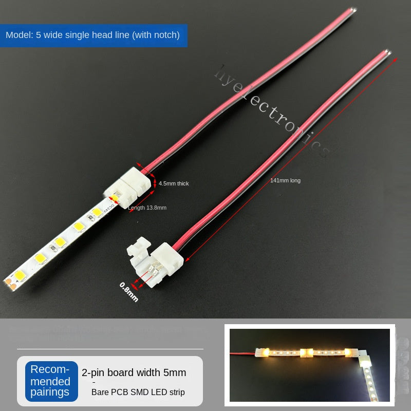 2-Pin Solderless Quick Press-Fit Connectors for 5V 12V 24V COB & SMD Bare LED Light Strips