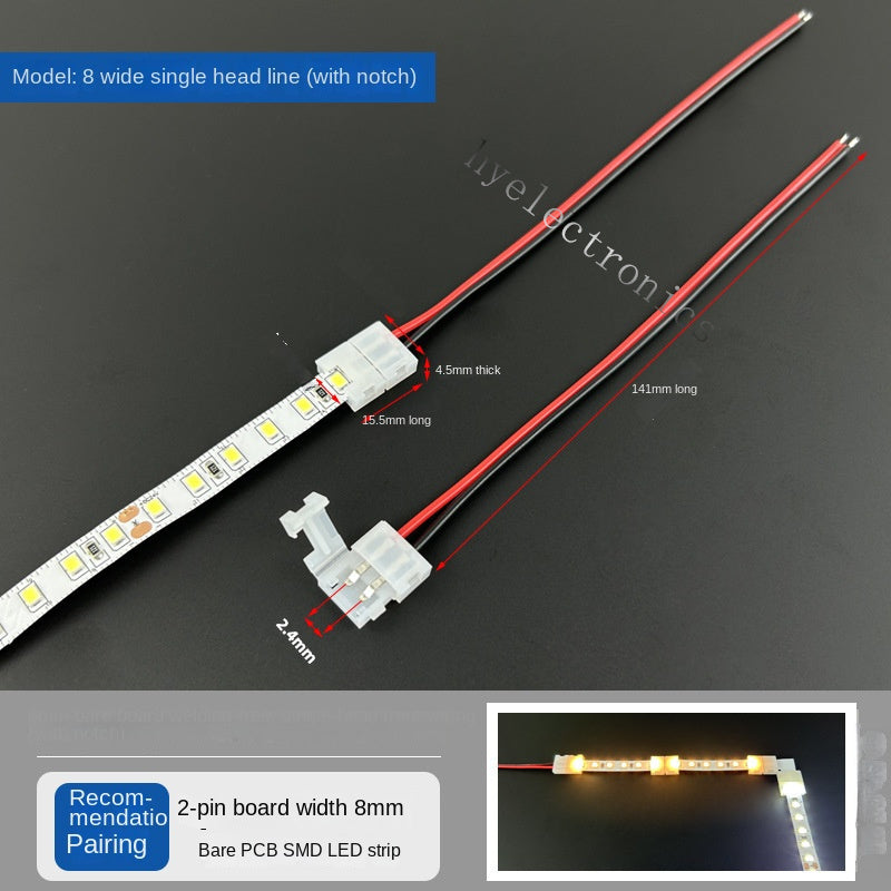 2-Pin Solderless Quick Press-Fit Connectors for 5V 12V 24V COB & SMD Bare LED Light Strips