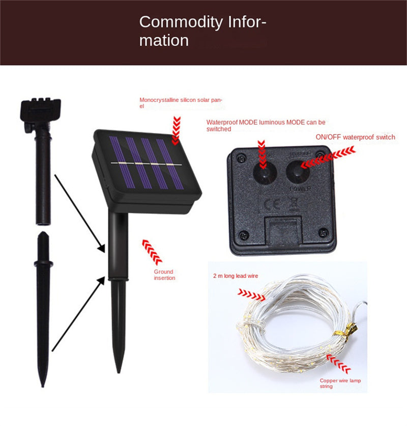 Solar LED Copper Wire String Lights – Waterproof Outdoor Fairy Lights for Garden, Patio & Christmas Decoration