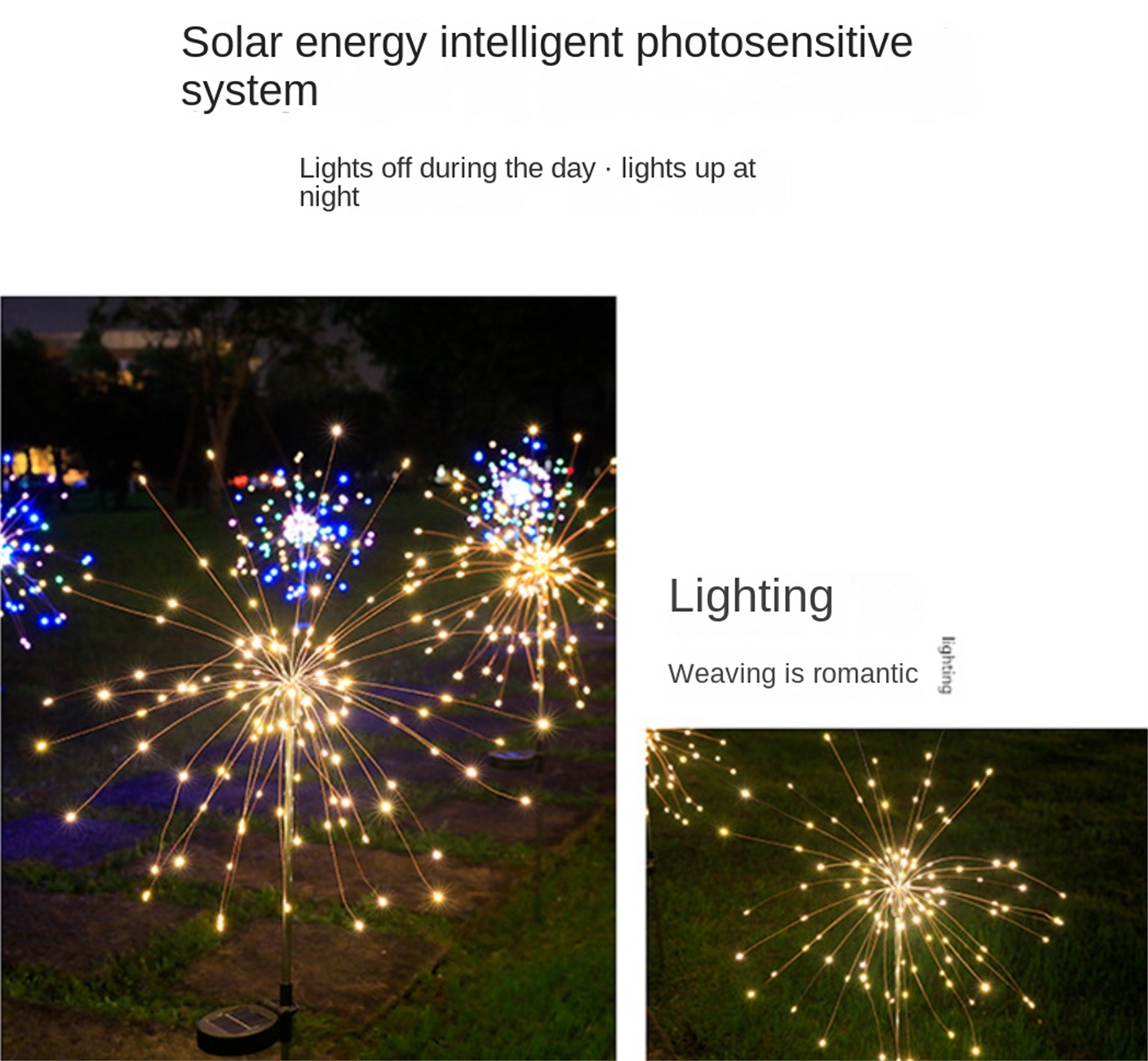 LED Solar Lamp Ground Mounted Fireworks Lights, Outdoor Festival Courtyard Garden Decoration, Lawn Dandelion Colored Light String