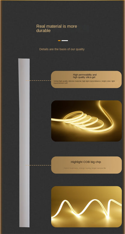 Flexible Waterproof Outdoor LED Strip Lights High Brightness COB Dual-Row RGB Multicolor & 3-Color Modes, IP65 for Camping, Garden, Patio, and Outdoor Decor