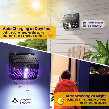 Solar Powered Outdoor Mosquito Killer Lamp Waterproof Electric Bug Zapper with LED Light for Garden, Patio, Yard & Villa