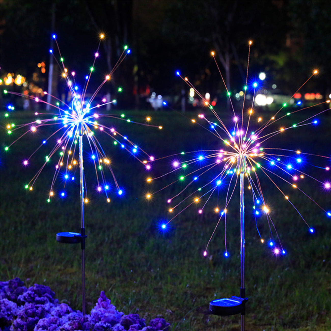 LED Solar Lamp Ground Mounted Fireworks Lights, Outdoor Festival Courtyard Garden Decoration, Lawn Dandelion Colored Light String