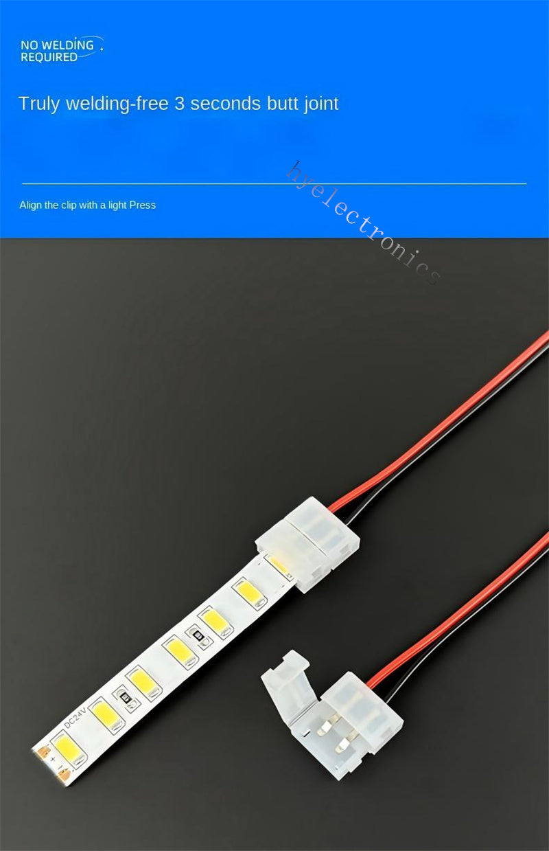 2-Pin Solderless Quick Press-Fit Connectors for 5V 12V 24V COB & SMD Bare LED Light Strips