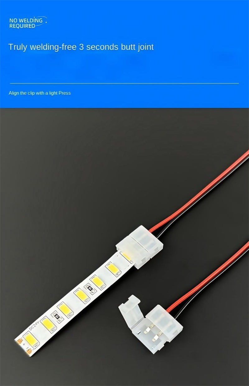 2-Pin Solderless Quick Press-Fit Connectors for 5V 12V 24V COB & SMD Bare LED Light Strips
